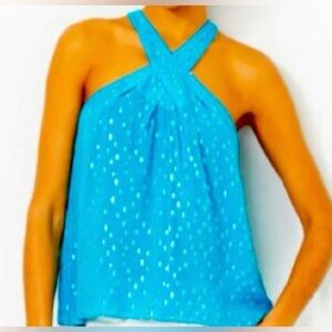 Lilly Pulitzer Rori Halter Top NWT, Medium, Cumulus Blue Metallic